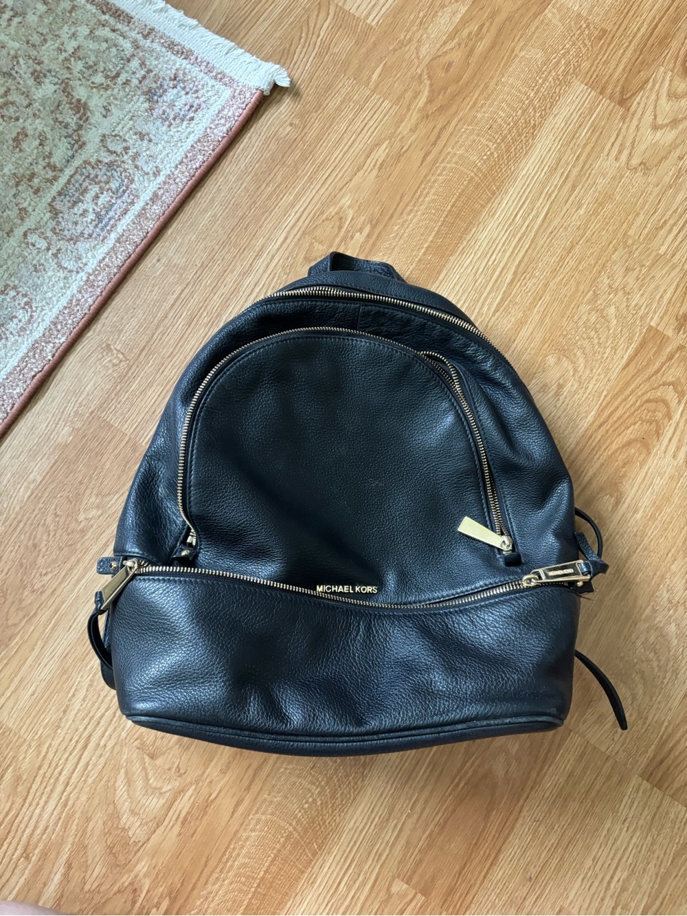 Michael Kors Black Leather Backpack with Gold Hardware - Picture 2 of 8